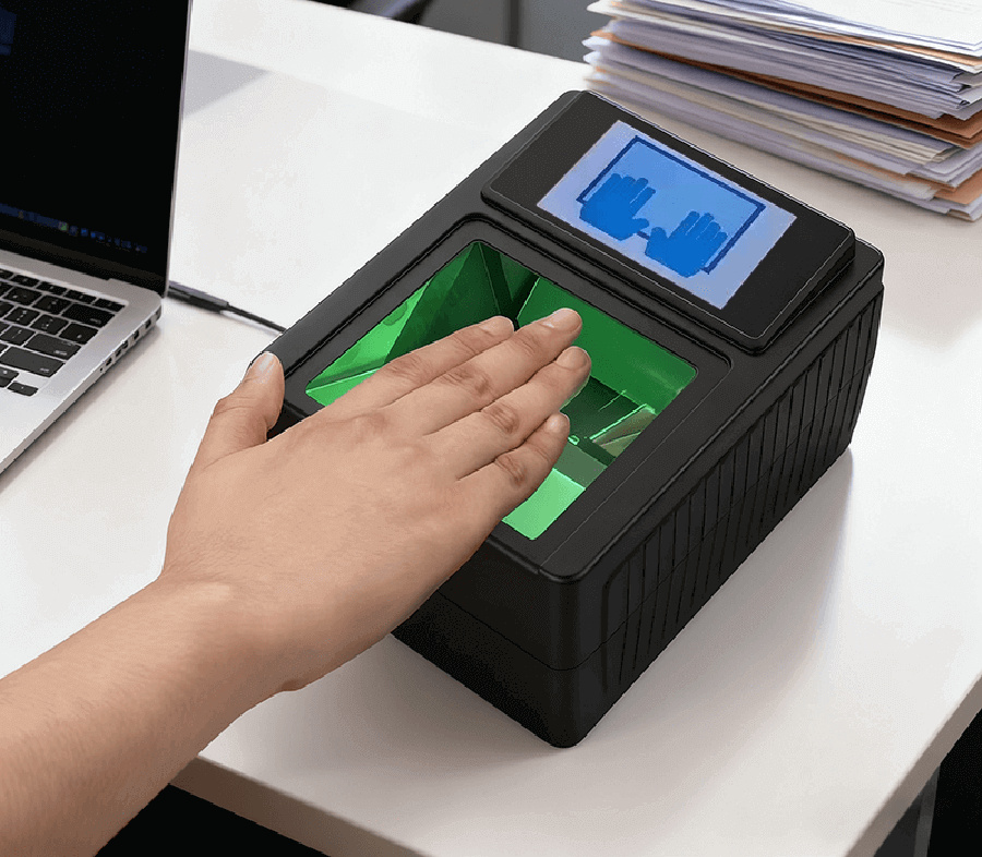 交通樞紐（機(jī)場(chǎng)、火車站）安檢通道的指紋設(shè)備應(yīng)用場(chǎng)景，設(shè)備與安檢閘機(jī)實(shí)時(shí)聯(lián)動(dòng)，實(shí)現(xiàn)旅客身份秒級(jí)核驗(yàn)與快速通行