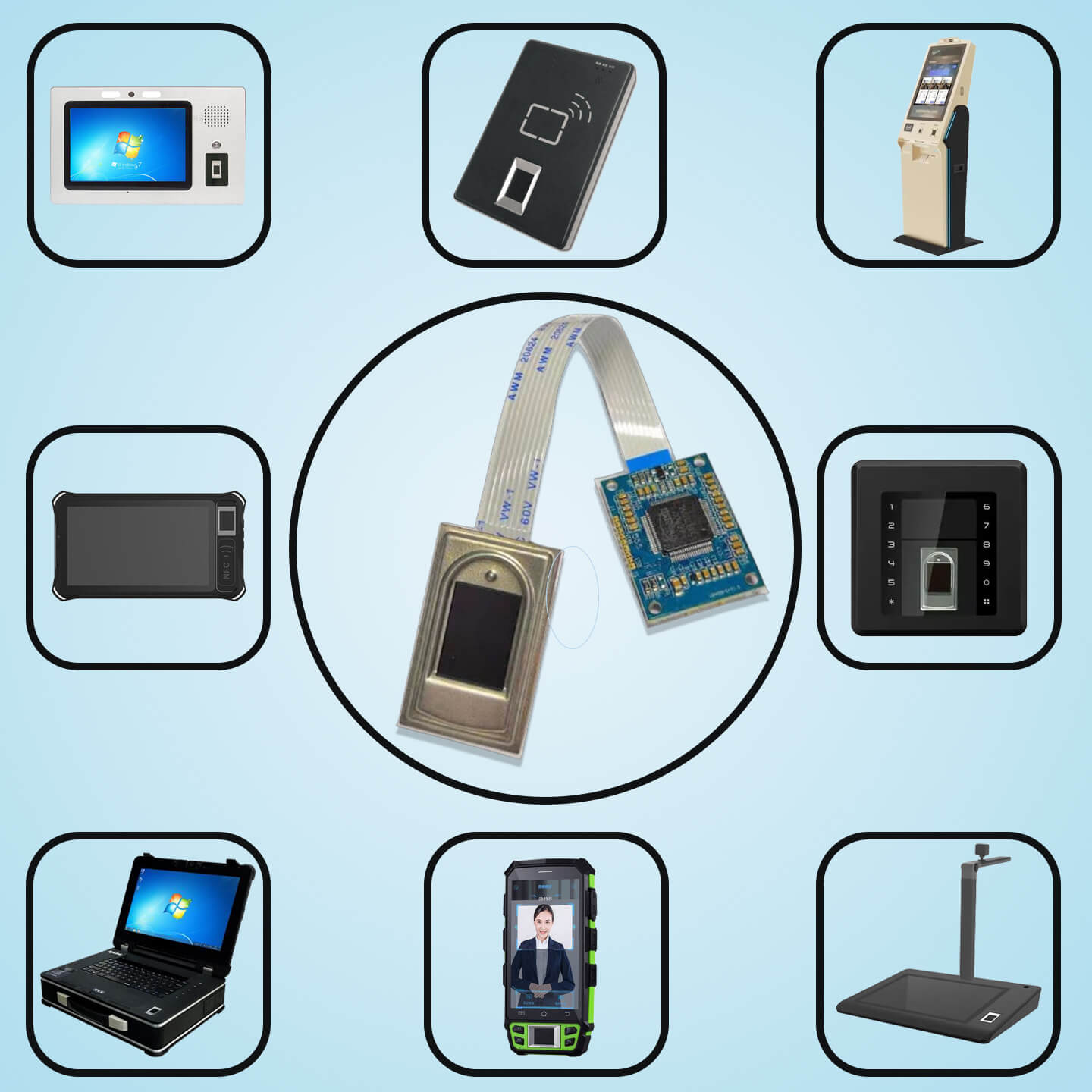 BA-ZW0C指紋識別模塊應(yīng)用場景圖（門禁/考勤/智能鎖）